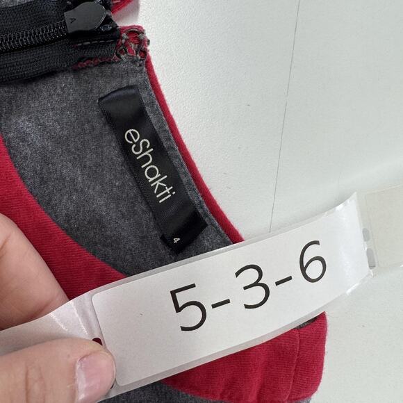 eShakti Dress Womens 4 Knee Length Short Sleeve Pockets Spandex Red Trim - Picture 3 of 6